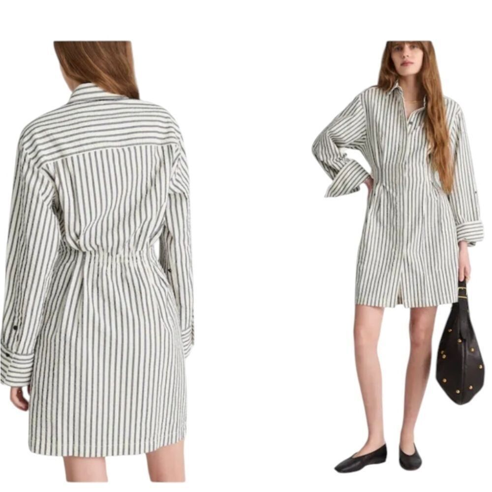 NWT Madewell Chrisandra Dress Mini Buttondown Shirt-dress Long sleeve Stripe 10